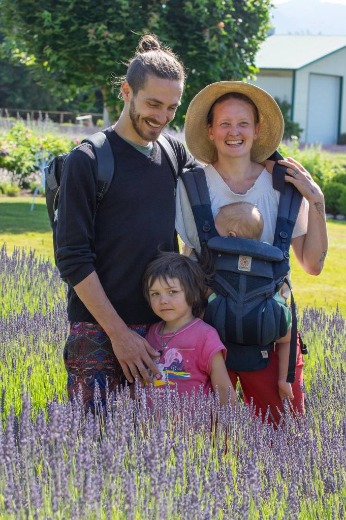 Sequim Gazette photo by Emily Matthiessen / A family from Olympia, Aaron, Rabi and their two children, enjoyed the last moments of the Lavender Festival at Kitty Bs Lavender on Sunday.