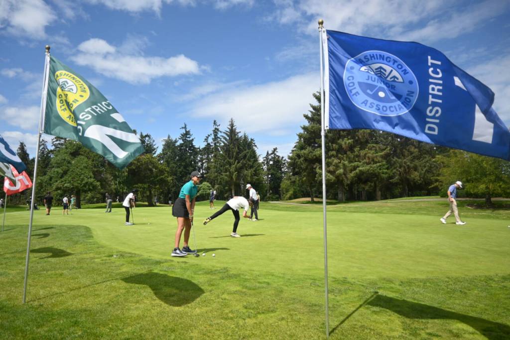 Sequim Gazette photo by Michael Dashiell / About 200 young golfers prepare to tee up on July 25, the first day of the Washington Junior Golf Associations WJGA Cup, at The Cedars at Dungeness.