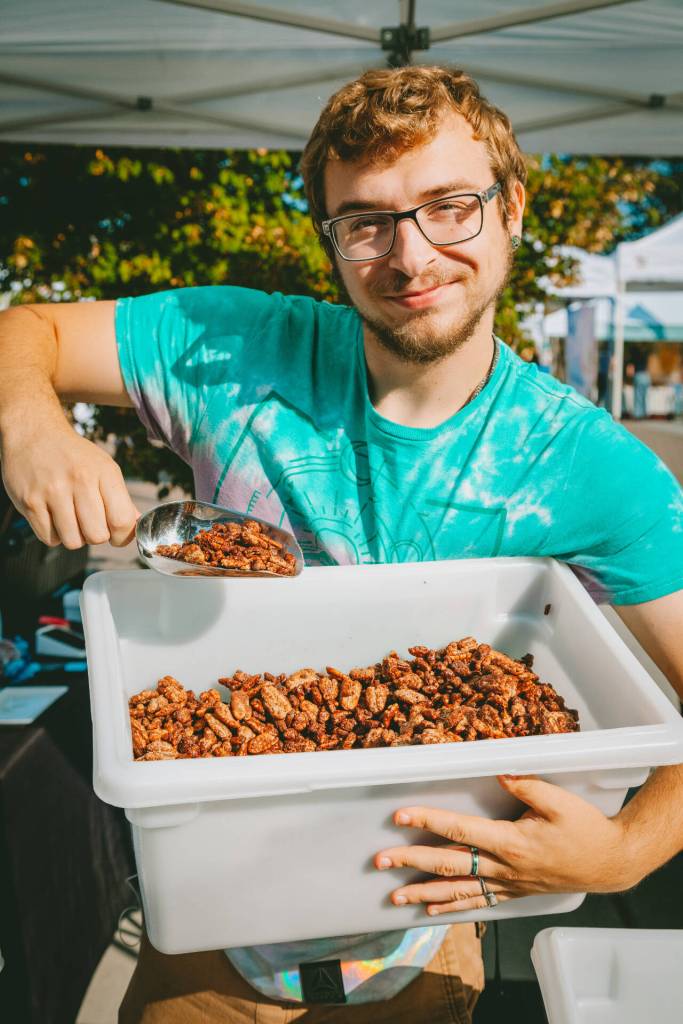 Photo courtesy of Sequim Farmers & Artisans Market/SFAM /Josiah Shearing of Ds Nuts is a regular vendor at the market, providing hot, yummy goodness for market-goers and packaging nuts for those on food assistance to take home.