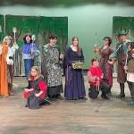 Sequim Gazette photo by Matthew Nash
Robin Hood and some of his band of merry men surround the Sheriff of Nottingham, his guards and Lady Marion in Sherwood Forest during a scene in Olympic Theatre Arts The Somewhat True Tale of Robin Hood.