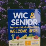 Photo courtesy of Sequim Farmers & Artisans Market/SFAM / Recipients of Women Infants and Children (WIC) and Senior Farmers Market Nutrition Program (FMNP) assistance can use their benefits directly with authorized growers for fresh fruit and vegetables. Look for growers sporting this blue sign or ask our market staff for assistance.