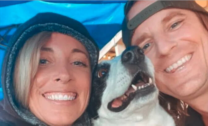 Photo courtesy of Zimmerman family/GoFundMe 
Valerye and Eric Zimmerman, formerly of Sequim, and their dog are safe after escaping wildfires that decimated the historic town of Lahaina, Maui.