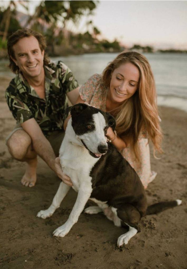 Photo courtesy of Erin Huff/Zimmerman family / Eric and Valerye Zimmerman, formerly of Sequim, and their dog are safe after escaping wildfires that decimated the historic town of Lahaina, Maui.