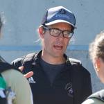 Kanyon Anderson, who had five NWAC championship titles as head coach of the Peninsula College womens soccer squad, talks to players prior to their preseason scrimmage at the University of Victoria in mid-August.