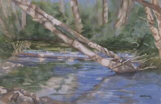 Artwork courtesy of Jolene Sanborn / Dungeness River by Jolene Sanborn, a featured artist at the Blue Whole Gallerys These Artists Do It All! exhibit in September.