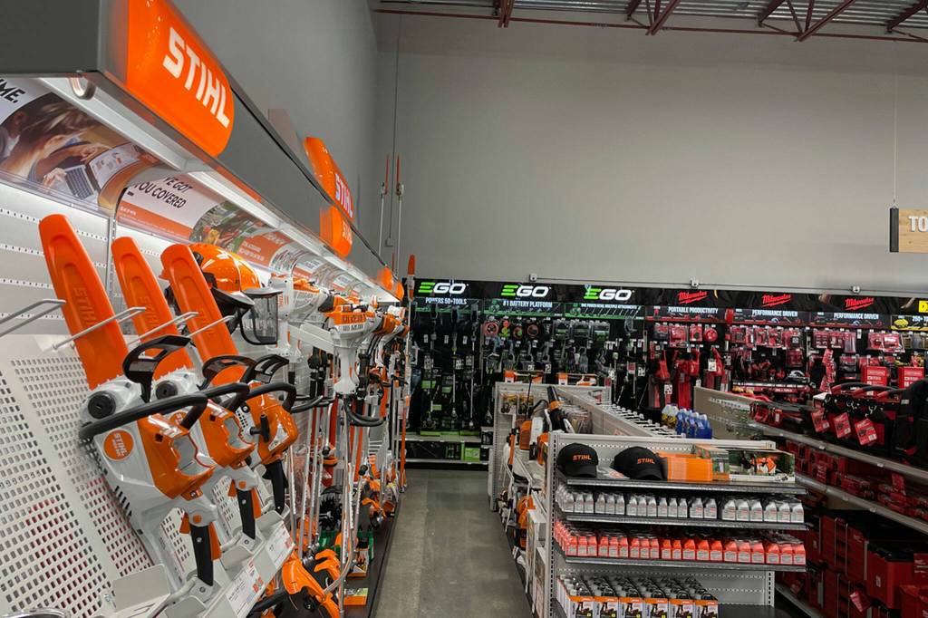 Sequim Gazette photo by Matthew Nash/ Stihl, Milwaukee, Ego, DeWalt, and Craftsman are some of the main power tool brands at Sequim Ace Hardware.