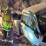Photo courtesy Chris Turner, Clallam County Fire District 3
Firefighters with Clallam County Fire District 3 extricated a woman on Aug. 25 after she rolled her vehicle on Atterberry Road. The incident was one of six wrecks in a 24-hour span in the Sequim area.