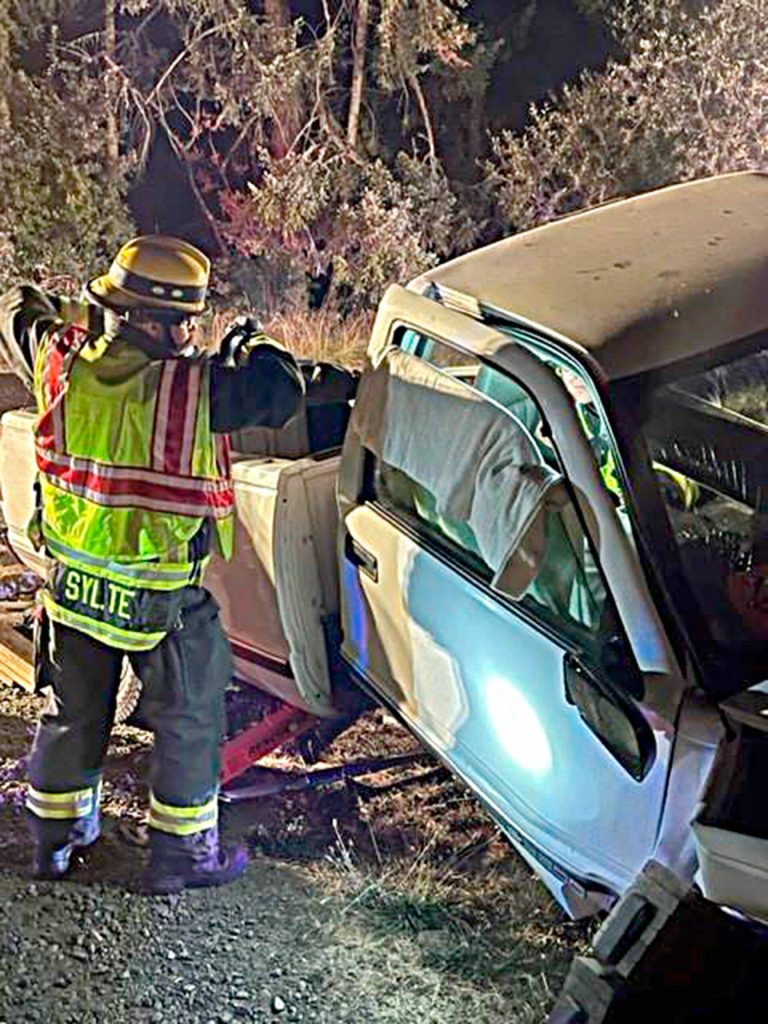Photo courtesy Chris Turner, Clallam County Fire District 3
Firefighters with Clallam County Fire District 3 extricated a woman on Aug. 25 after she rolled her vehicle on Atterberry Road. The incident was one of six wrecks in a 24-hour span in the Sequim area.