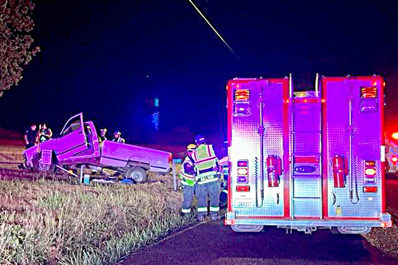 Photo courtesy Chris Turner, Clallam County Fire District 3
An unnamed woman under investigation by Clallam County Sheriffs Office was airlifted on Aug. 25 after she rolled a vehicle on Atterberry Road.