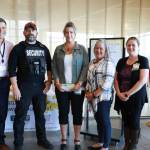 Photo courtesy of Olympic Medical Center / Melissa Missy Edwards, Olympic Medical Center security officer, center, is presented an OMC BEE (Being Excellent Every Day) award from (from left) OMC CEO Daryl Wolfe, security supervisor Logan Smith, support services director Julie Black and BEE committee chair Emily Fry.