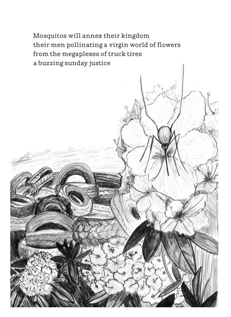 Art by Nhatt Nichols/ This Party of the Soft Things (Mosquito 1), pencil on paper, by Nhatt Nichols, who co-hosts a graphic poetry workshop with Jaiden Dokken on Thursday, Sept. 14, in Port Angeles.