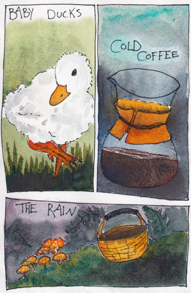 Art by Nhatt Nichols/ Cold Coffee Poem, watercolor and pen on paper, by Nhatt Nichols, who co-hosts a graphic poetry workshop with Jaiden Dokken on Thursday, Sept. 14, in Port Angeles.