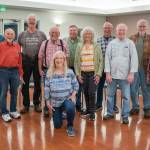 Sequim Gazette photo by Emily Matthiessen
Members of the Juan de Fuca Harmony, a chapter of Barbershop Harmony Society, are preparing for their 40th anniversary concert, held on Sept. 16 at 2 p.m. at the Trinity Methodist Church. From left to right, front row, Ron Adler, Jim Davis, Beth Hempel, Rich Johnston and Linda Muldowney kneeling, back row, Bud Davies, Bob Redford, Bob Hutchings, Jim Muldowney, Rich Wyatt and RayDelle Kistler.