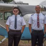 Sequim Gazette Photo by Emily Matthiessen
Aidan Lara, left, is one of Cenk Özers current students at the Anatolian Eagle Flight Academy, operated out of Sequim Valley Airport. Lara is studying for a private pilots license, an intense course of study that culminates in an oral exam and a flight exam which each take about three hours. The legal minimum flight hours is 40 per FAA to take the test, Özer said, but average US student takes 75 flight hours to be a pilot. On top of that, they spend an average of 150 hours studying for their exams. If you fail the test, it will be on your record and companies will hesitate to hire you as pilot.