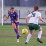 Sequim Gazette photo by Emily Matthiessen / Sequim's xxxxxxx, left, looks for an open teammate as Port Angeles' 16 defends in SHS's 2-1 home win on Dept. 14.