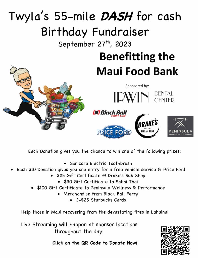 This QR code links to support Twyla Luke's running campaign to support the Maui Food Bank's efforts to help fire victims.