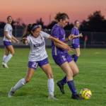 Sequim Gazette photos by Emily Matthiessen
Sequims Kaia Lestage, right, keeps the ball away from North Kitsaps Azul Zuniga in an Olympic League showdown with North Kitsap on Sept. 21.