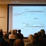 Sequim Gazette photo by Michael Dashiell / Joe Donisi, an engineer with the Clallam County Road Department, gives details on the Opyions 1 and 2 of four total lower Dungeness levee alternatives at a Sept. 26 public meeting in Sequim.
