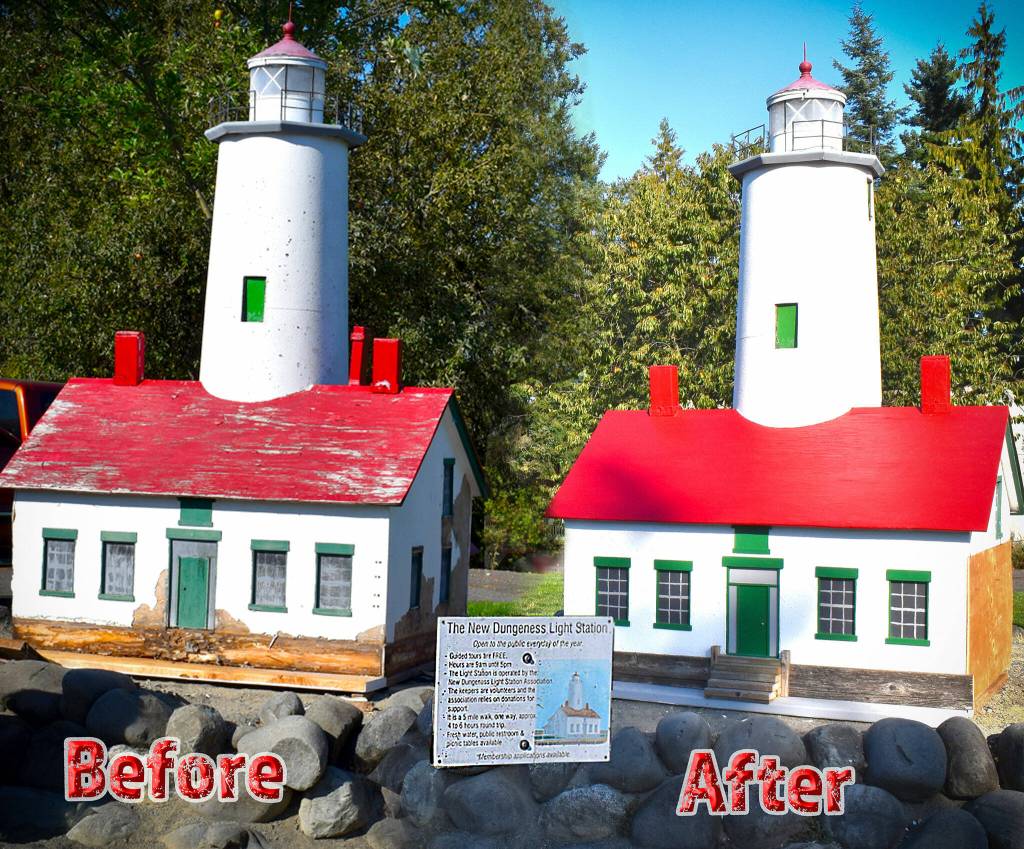 Photos courtesy Sequim-Dungeness Valley Chamber of Commerce
Soon, the New Dungeness Light Station replica at the Sequim-Dungeness Valley Chamber of Commerce will feature a light thanks to neighbor Chuck French working 100-plus hours to repair the structure.