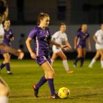 Sequim Gazette photo by Michael Dashiell / Sequims Nikoline Updike looks for an open teammate in the first half of the Wolves Olympic League match-up against Bainbridge on Sept. 26.