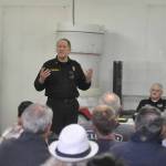 Sequim Gazette photo by Matthew Nash
Interim Fire Chief Dan Orr speaks to a crowd of 30-plus people at Clallam County Fire District 3s Lost Mountain Station on Oct. 9. Fire commissioners are considering selling the site to help offset costs for a new Carlsborg station.