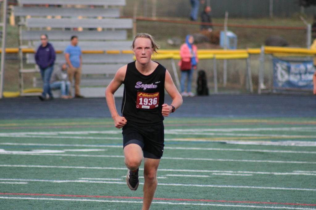 Photo by Eric Ellefson / Solas McGruther races in an Oct. 11 Olympic League meet in Belfair.