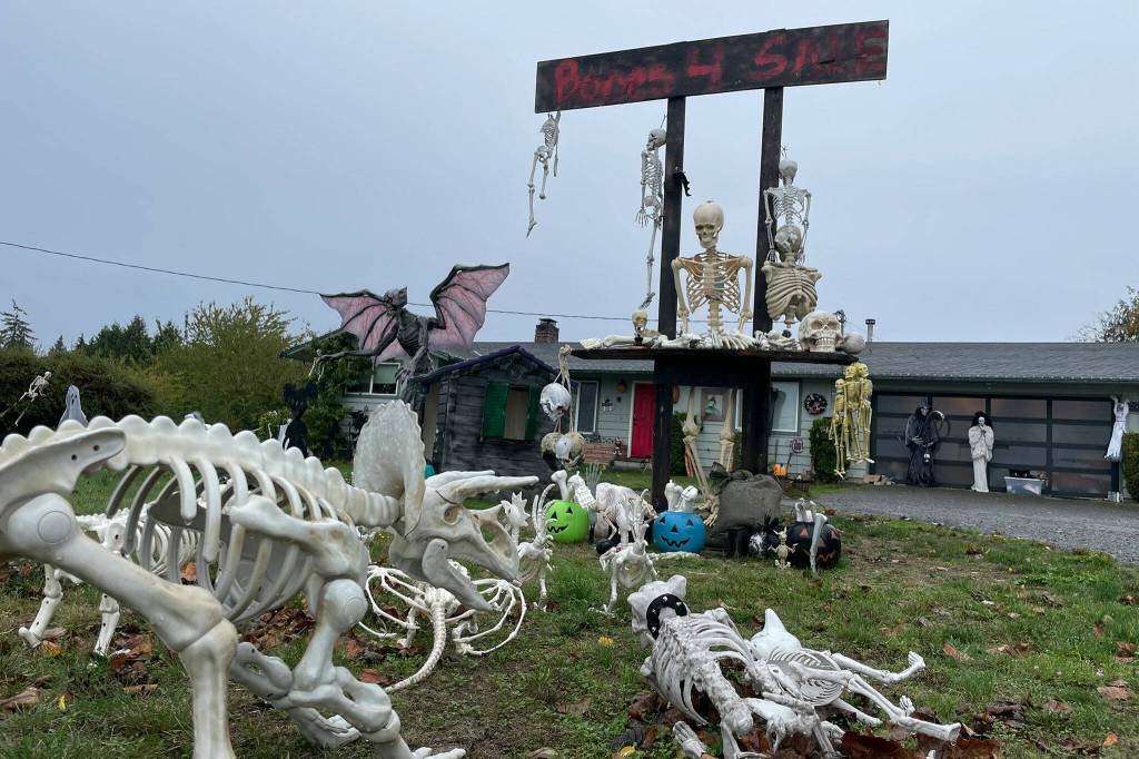 Sequim Gazette photo by Matthew Nash/ If youre in the market for various animal, dinosaur or miscellaneous bones, a display at the Henning home might be a spot to look this Halloween season.