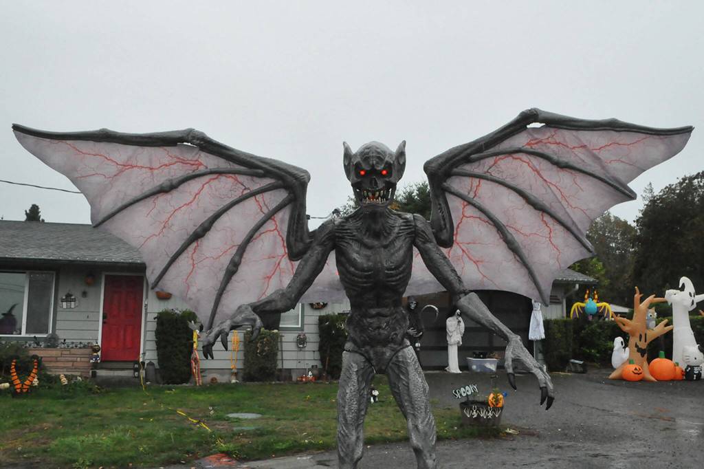 Sequim Gazette photo by Matthew Nash/ 
A gargoyle is a new addition to the Henning familys Halloween decorations this year.