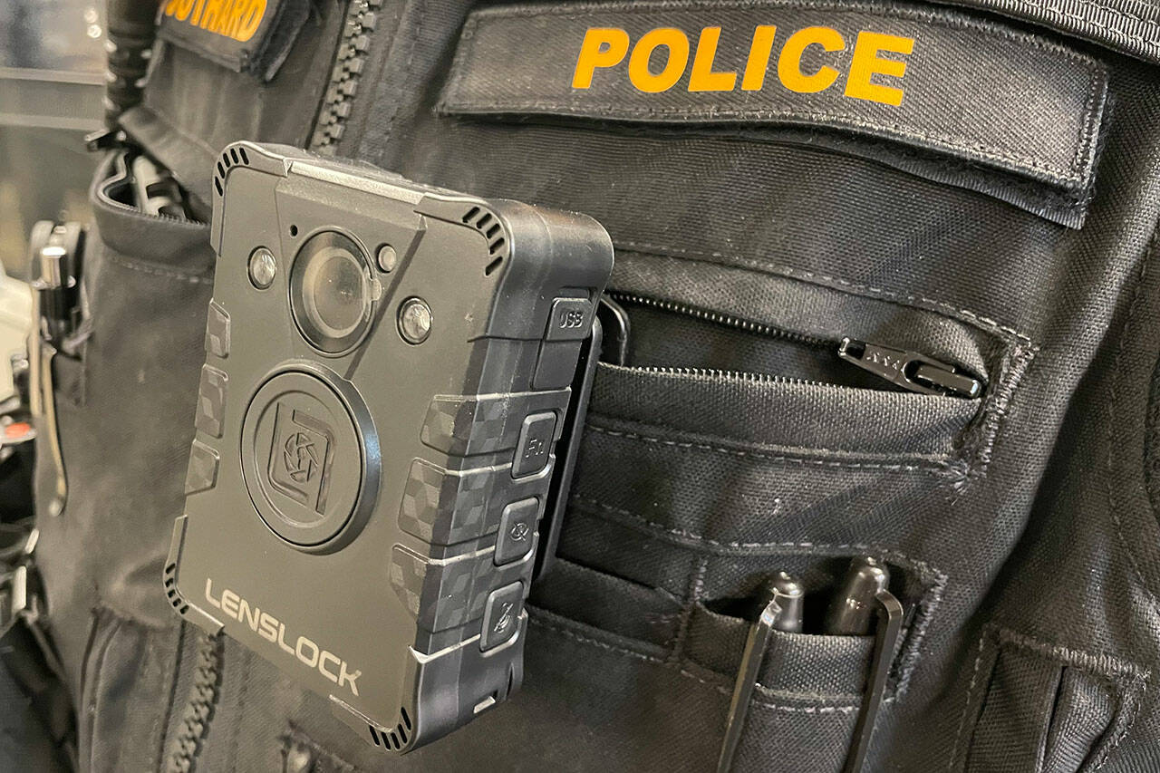 Sequim Gazette photo by Matthew Nash/ 
Sequim Police Department now uses LensLock body-worn cameras when on duty. During each shift, officers will upload their cases videos to a cloud system for supervisors to inspect as needed.