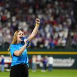 Photo by Daniel Shirey/MLB Photos
Boys & Girls Clubs youth performer Pearle Peterson of Sequim performs the national anthem prior to Game 2 of the 2023 World Series between the Arizona Diamondbacks and the Texas Rangers at Globe Life Field on Saturday, Oct. 28, in Arlington, Texas.