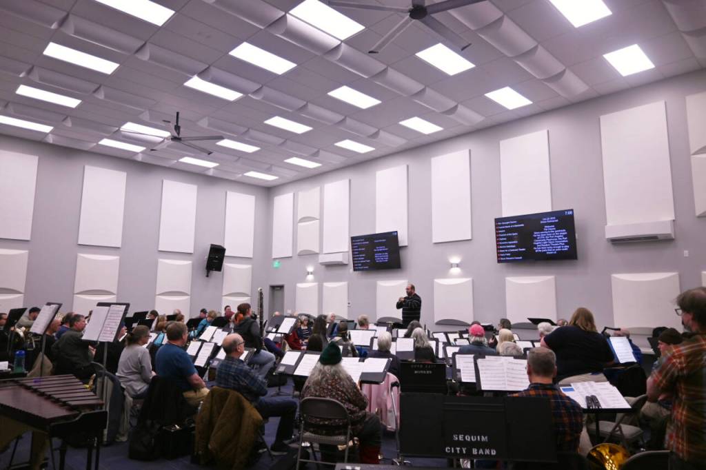 Sequim Gazette photo by Michael Dashiell / Sequim City band members prepare for a rehearsal at the recently-constructed rehearsal space just north of Carrie Blake Community Park.