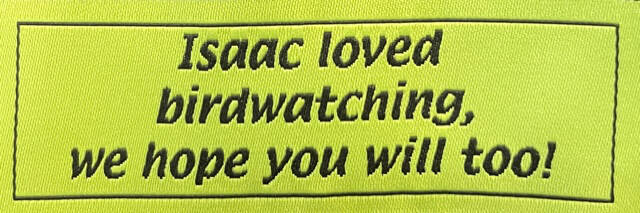 Artwork courtesy of Dungeness River Nature Center
A patch honoring Isaac Smith is sewn on to straps of 14 recently donated binoculars at the Dungeness River Nature Center.