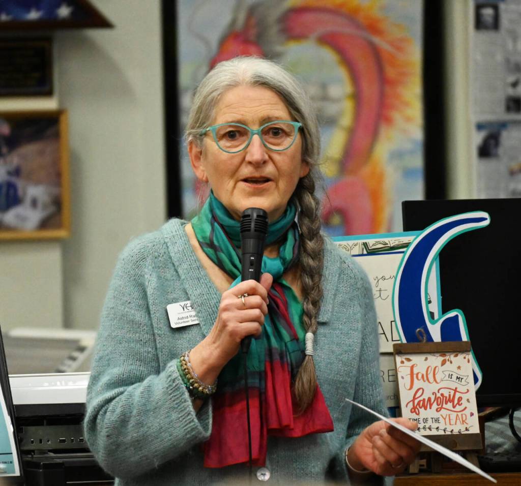 Sequim Gazette photo by Michael Dashiell / Astrid Raffinpeyloz, Volunteer Services Manager for Volunteer Hospice of Clallam County, thanks representatives from the the Albert Haller Foundation for two grant awards at an Oct. 24 ceremony in Sequim.