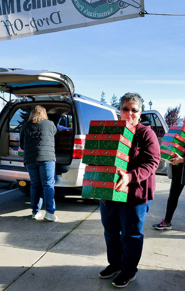 Photo courtesy of Operation Christmas Child
 Melody Wilson delivers shoeboxes to the Eastern Hills Church Drop-off in Carlsborg in 2022. This year, Wilson is leading a drop-off location at Sequim Community Church.