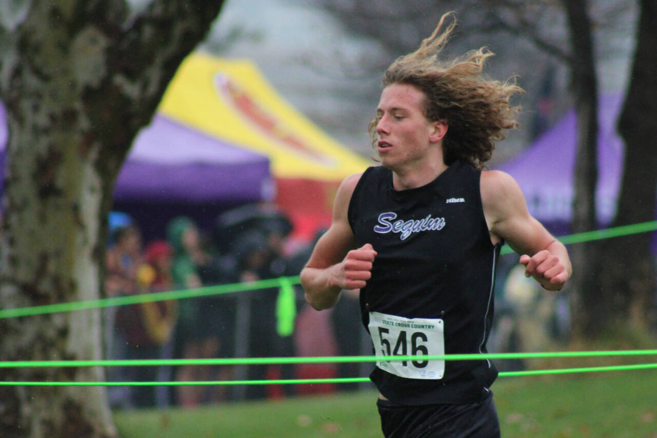 Photo by Eric Ellefson / Sequims Colby Ellefson races to a 27th place finish at the class 2A state meet at Sun Willows Golf Course in Pasco on Nov. 4.