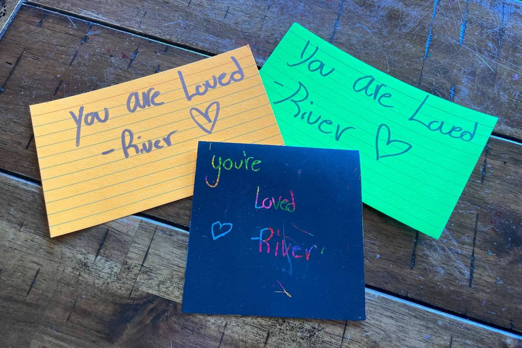 Sequim Gazette photo by Matthew Nash/ Each toiletry bag comes with a hand-written note from River Jensen. You are loved, is a staple, River said.