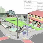 Image courtesy City of Sequim/ Flow includes a large sundial that could also double as a spot for the citys Christmas/holiday tree.