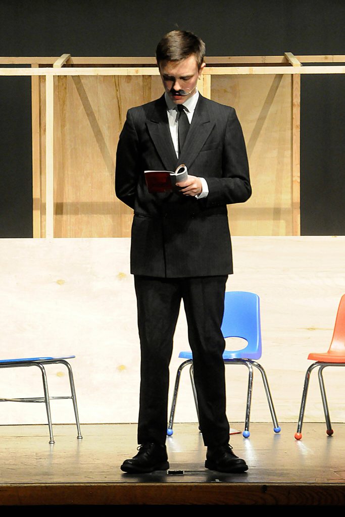 Sequim Gazette photo by Matthew Nash
Evan Anderson reviews some lines while playing Hercule Poirot during rehearsals for Murder on the Orient Express.