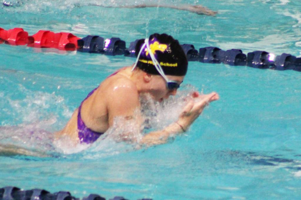 Photo courtesy of Eric Ellefson / Sequims Annie Ellefson competes in the 100 breaststroke at the class 2A state finals in Federal Way last week. Ellefson placed 11th in the event.