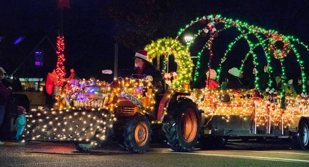 Sequim Gazette file photo by Emily Matthiessen
For the ninth year, the Sequim Museum Tractor Cruise, seen here in 2021, returns to bring all types of tractors covered in lights from Sequim High School to the Mariner Cafe starting at 5 p.m. Saturday, Nov. 25.