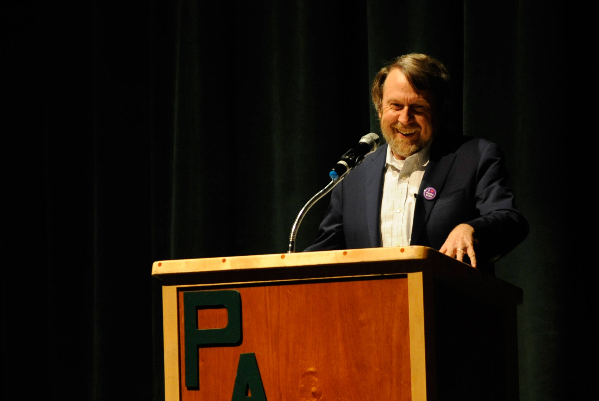 Sequim Gazette file photo by Michael Dashiell
Daniel James Brown talks about writing The Boys in The Boat at Port Angeles High School in 2016.