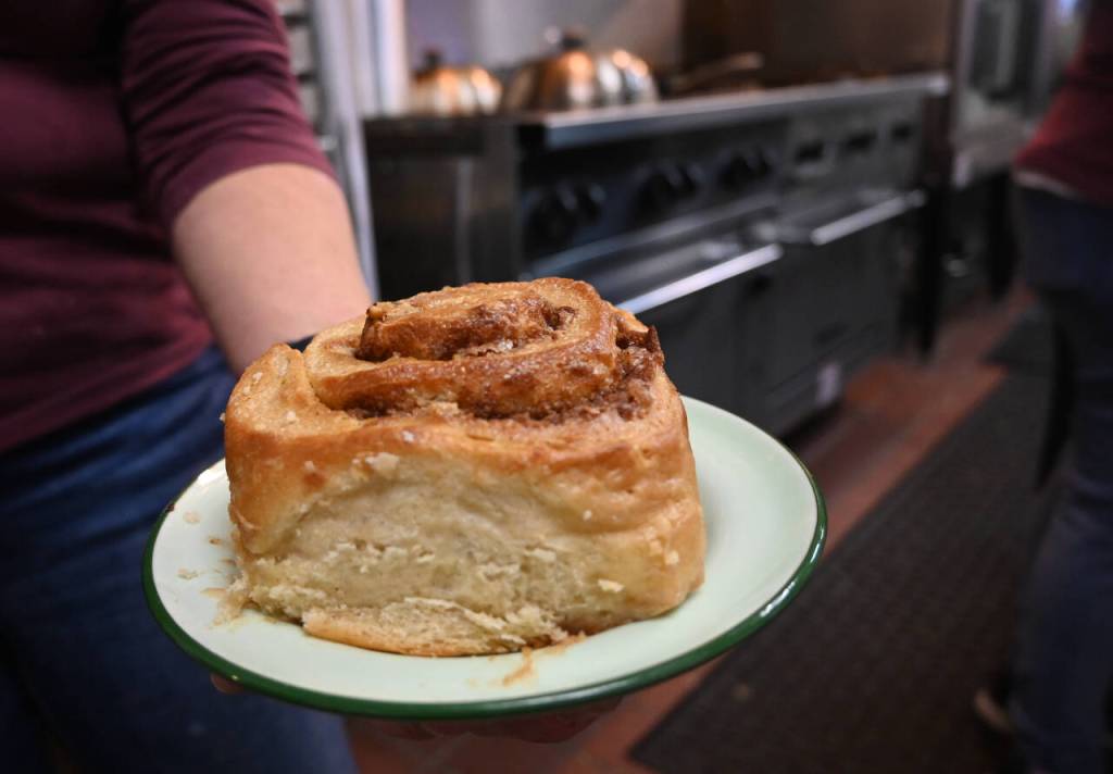 Sequim Gazette photo by Michael Dashiell / Many of the menu items at Riverhouse Bakery & Café are family recipes, such as the dough from this popular cinnamon roll.