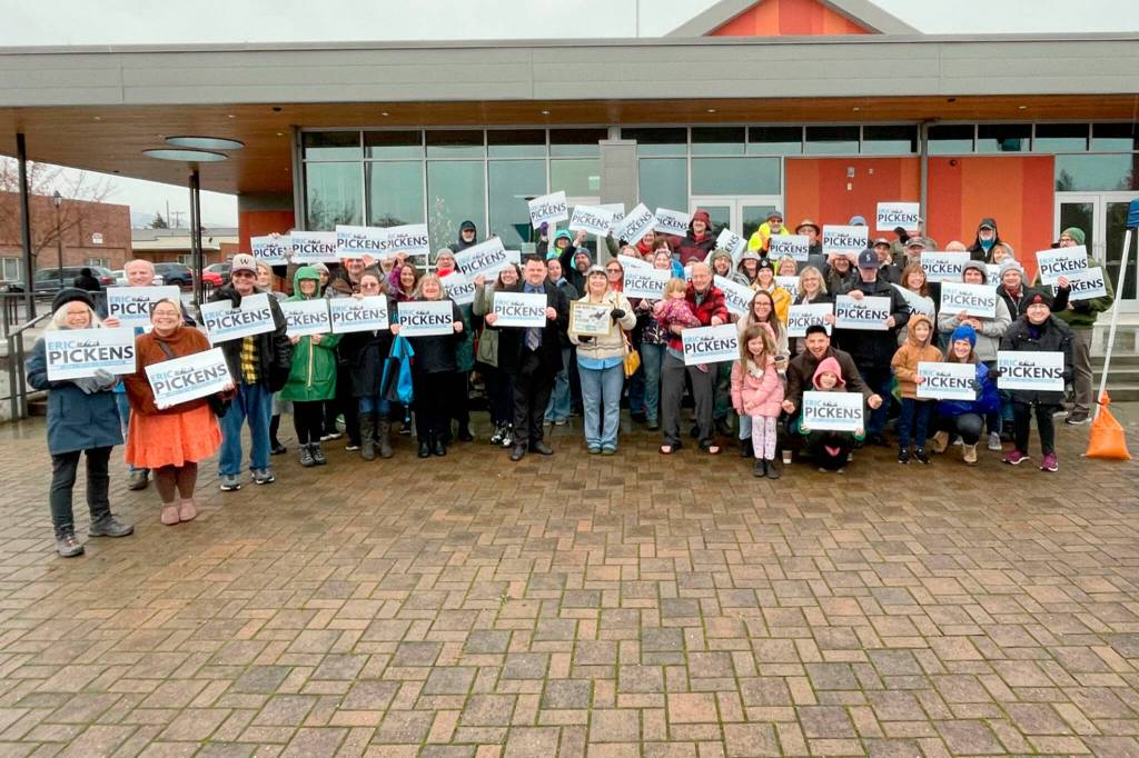 Sequim Gazette photo by Matthew Nash
About 50 people gather on Dec. 9 to hear Eric Pickens announcement of his run to become the 24th Legislative District state representative in 2024.