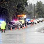 Photo by Keith Thorpe/Olympic Peninsula News Group / Traffic backs up on Monroe Road because of an automobile wreck near the intersection with U.S. Highway 101 on Dec. 7.