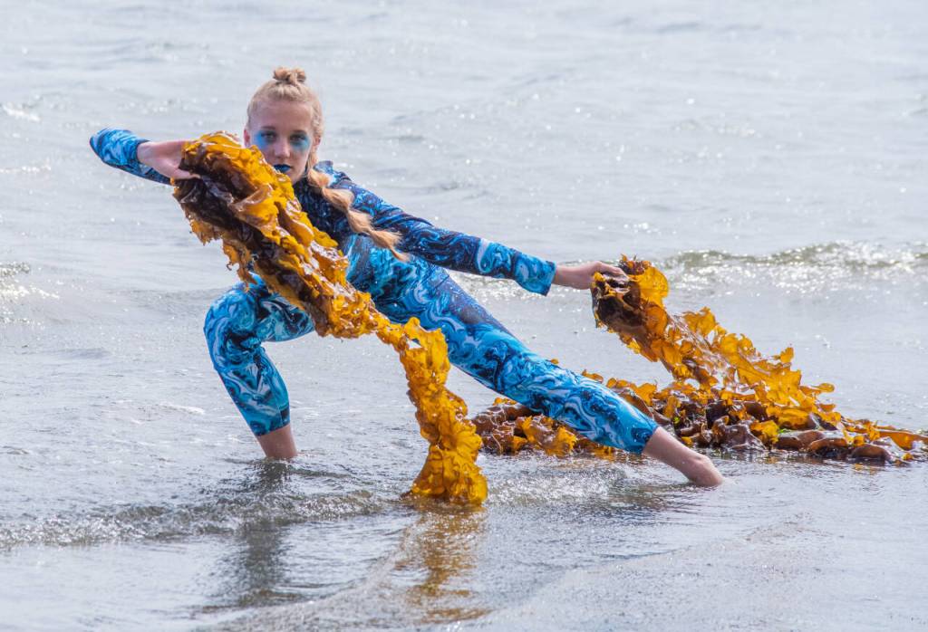 Sequim Gazette photo by Emily Matthiessen
Keylee Disinski, training at Sequim Acrobatics since 2016, prepares to perform several roles, including mermaid, at the academys Neverland show at the Sequim High School Auditorium in June.