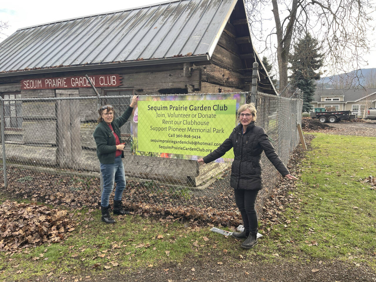 Photo courtesy of Sequim Prairie Garden Club
Sequim Prairie Garden Clubs Suzan Mannisto, left, and Vina Winters promote community rentals of Pinoeer Memorial Parks clubhouse. Join club members on Jan. 8 at its first meeting of 2024, Creating an English Garden with BJ Paton.
