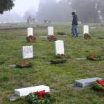 Sequim Gazette photo by Michael Dashiell / Dozens of community members turn out to place balsam wreaths on grave markers at Sequim View Cemetery on Dec. 16. Organizers of local Wreaths Across American events re seeking volunteers to help gather and recycle the wreaths at Sequim and Port Angeles locations this week.