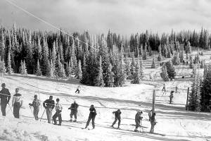 Photo from U.S. National Park Service archives / Skiing at Deer Park, pictured in this historic photo, is the topic of the first 2024 Olympic National Park Perspectives Winter Speaker Series hosted by the North Olympic Library System, set for Jan. 9 in Port Angeles. The presenter is retired physician Dr. Roger Merrill Oakes, a founder and past president of the Hurricane Ridge Winter Sports Club.