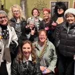 Photo courtesy of Renne Emiko Brock / Suspects in the First Friday Art Walk Sequims eighth-annual Whodunnit Downtown? Mystery Game include Kelly Phillips, Susan Baritelle, Ericka Albers, Sheri Whetstine, Julie Hembre, Susan Cates, Caitlin Knapple, Emily Westcott and CaptainCrystal Stout.