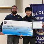 Photo courtesy of Sequim Elks Lodge
Sequim High School student Joseph Kang, right, receives his Sequim Elks Lodge Student of the Month award from Sequim Elks Exalted Ruler Klayton Waldron.